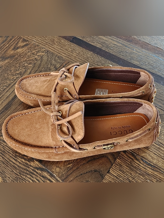 $950 Brand New Gucci GG Men\'s Brown Suede Driver Loafers G7.5 US 8 main image 4